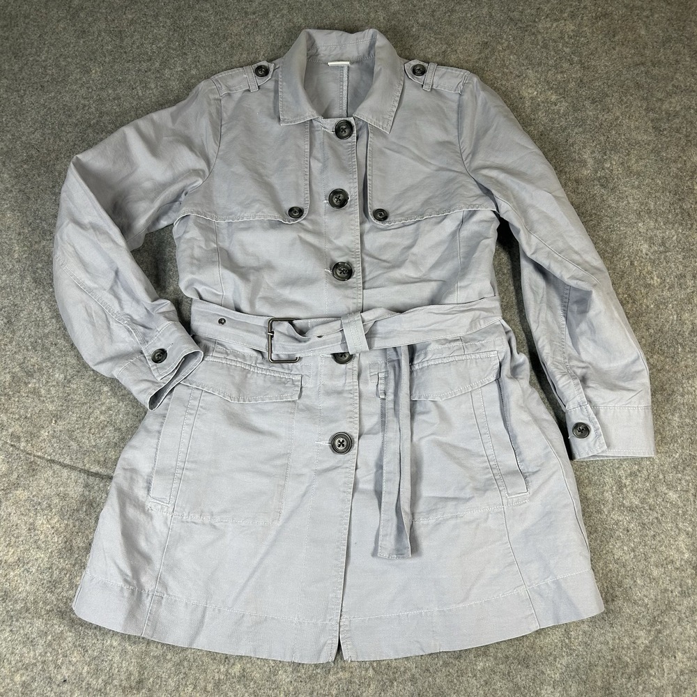 Cabi Women's Medium Tanner Linen Blend Trench Coat Silver Lake Blue #5296